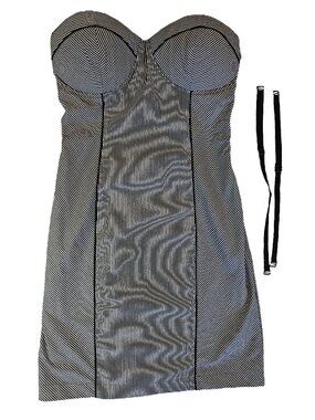 GUESS Black & White Strapless Pinstripe Bustier Mini Dress Size Small